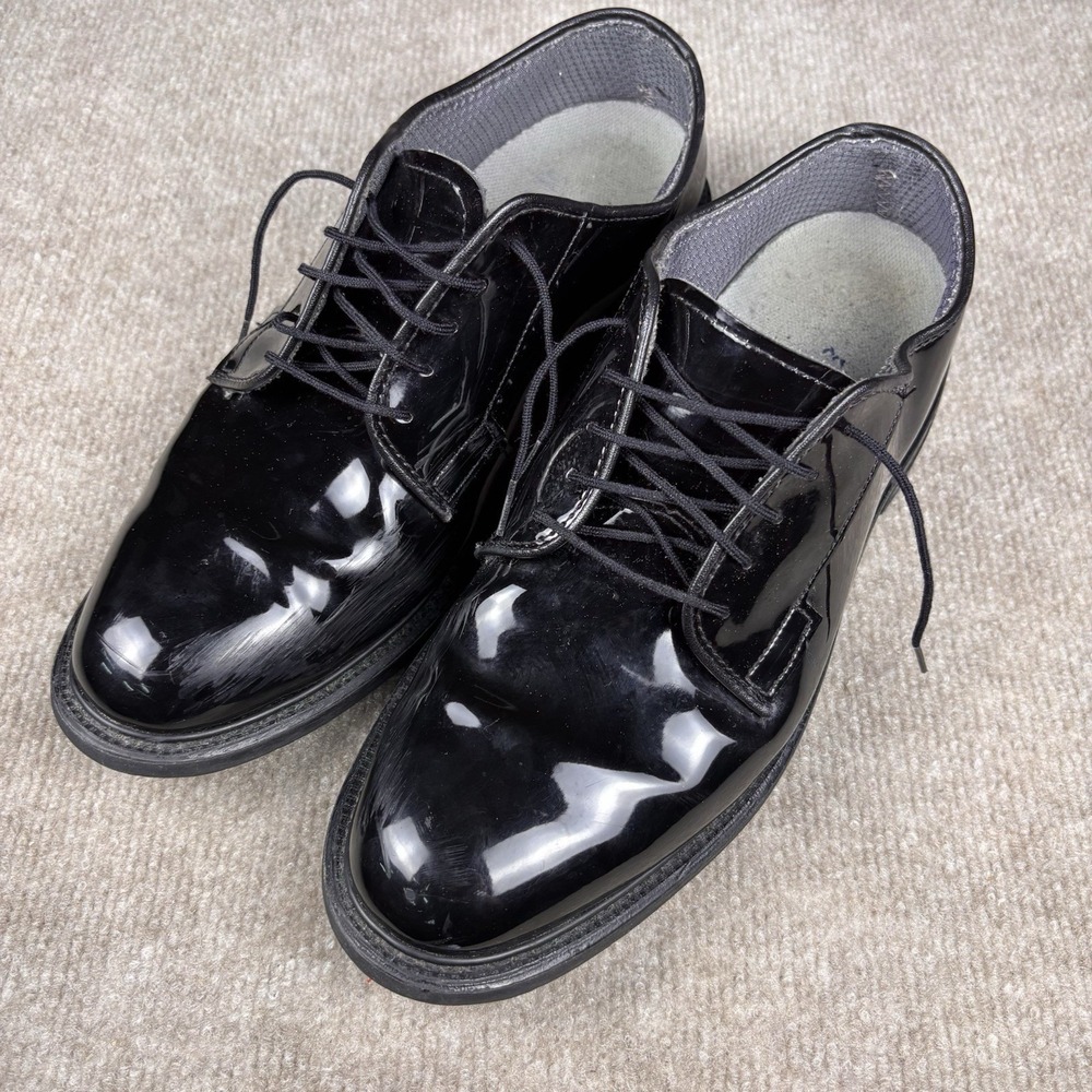 Bates Men's High Gloss Black Oxford Dress Shoes Vibram Sole Uniform Size 10.5‎ D